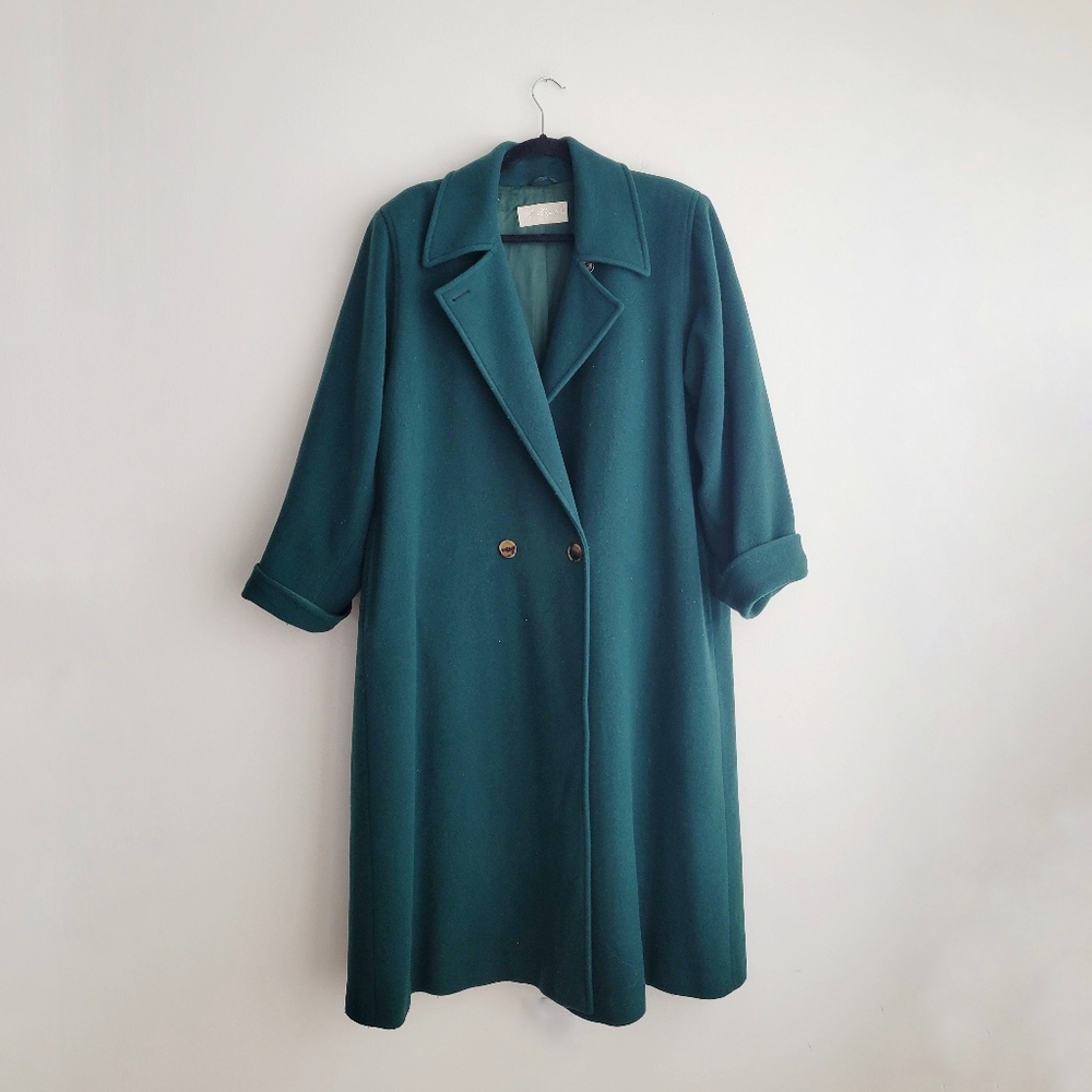LES COPAINS Vintage Elegant Emeral Green Cashmere Wool Blend Full Length Coat - Picture 1 of 8